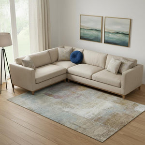 HomeRoots 9' X 12' Coffee Ivory Blue Abstract Washable Area Rug - UV Resistant, Durable, Stylish & Non-Slip 692798