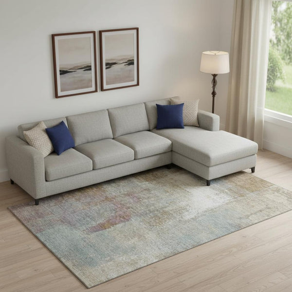 HomeRoots 10' X 14' Contemporary Coffee Ivory & Blue Abstract Area Rug - Washable, UV Protected, Stain Resistant 692799