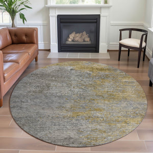 HomeRoots 8' Washable Round Rug in Modern Gray, Gold & Ivory Abstract Design with UV Protection & Durability 692802