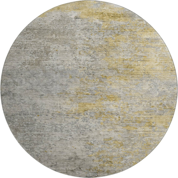 HomeRoots 8' Washable Round Rug in Modern Gray, Gold & Ivory Abstract Design with UV Protection & Durability 692802