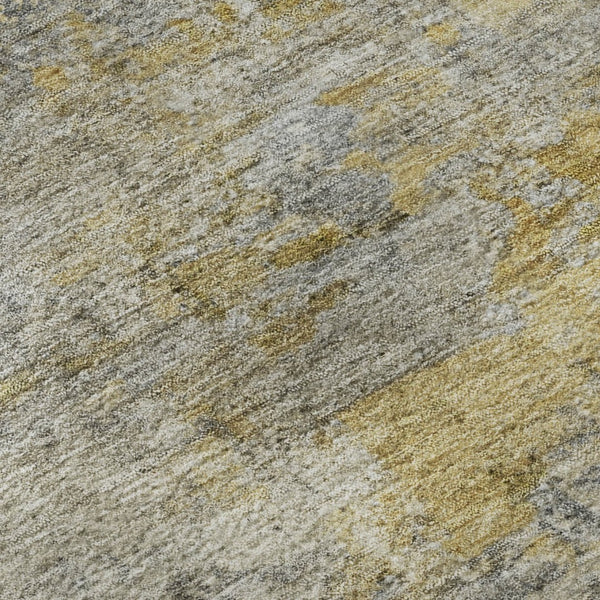 HomeRoots 8' Washable Round Rug in Modern Gray, Gold & Ivory Abstract Design with UV Protection & Durability 692802