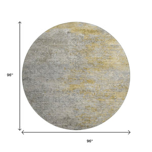 HomeRoots 8' Washable Round Rug in Modern Gray, Gold & Ivory Abstract Design with UV Protection & Durability 692802