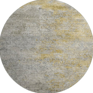 HomeRoots 8' Washable Round Rug in Modern Gray, Gold & Ivory Abstract Design with UV Protection & Durability 692802