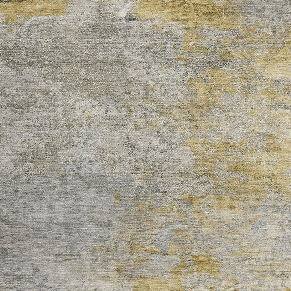 HomeRoots 8' Gray Gold and Ivory Abstract Washable Area Rug - Durable, UV-Protected, Modern Design for Any Room 692803