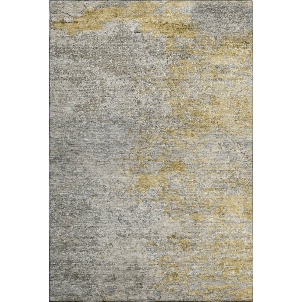HomeRoots 9' X 12' Washable Gray Gold Ivory Abstract Area Rug with UV Protection, Perfect for Busy Homes 692804