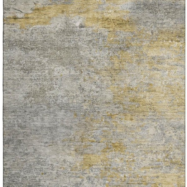 HomeRoots 9' X 12' Washable Gray Gold Ivory Abstract Area Rug with UV Protection, Perfect for Busy Homes 692804