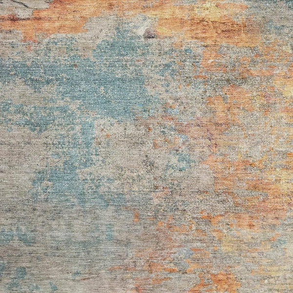 HomeRoots 5' X 8' Abstract Washable Area Rug in Teal, Peach & Gold - Stylish, Durable, UV-Resistant Design! 692807