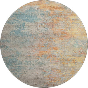 HomeRoots 8' X 8' Abstract Teal, Peach & Gold Washable Round Rug - UV Protected, Stain Resistant & Durable! 692808