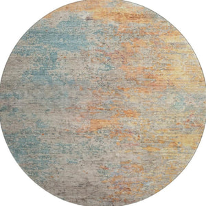 HomeRoots 8' X 8' Abstract Teal, Peach & Gold Washable Round Rug - UV Protected, Stain Resistant & Durable! 692808