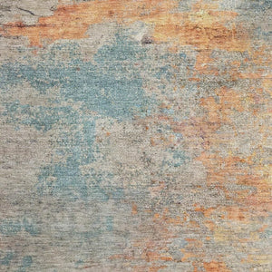 HomeRoots 8' Teal Peach and Gold Abstract Area Rug - Washable, UV-Protected, Durable Design for Any Space 692809