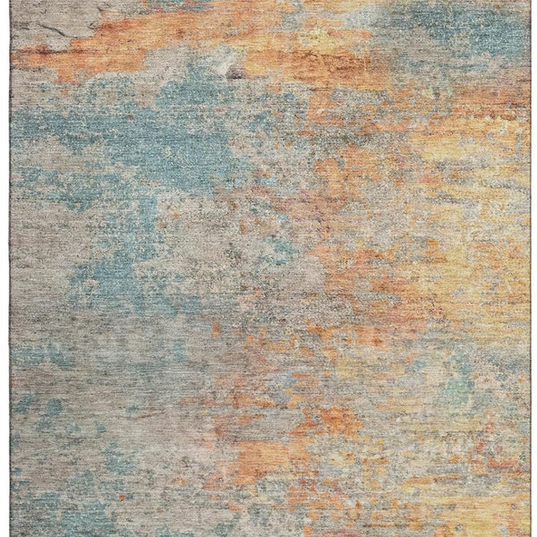 HomeRoots 10' Teal Peach & Gold Abstract Washable Area Rug – Durable, Stain-Resistant, UV Protected Elegance 692811