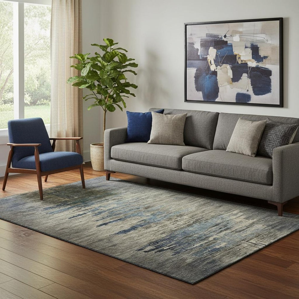 HomeRoots 5' X 8' Coffee and Navy Abstract Washable Area Rug – UV Protected, Durable, Stylish for Any Room! 692813
