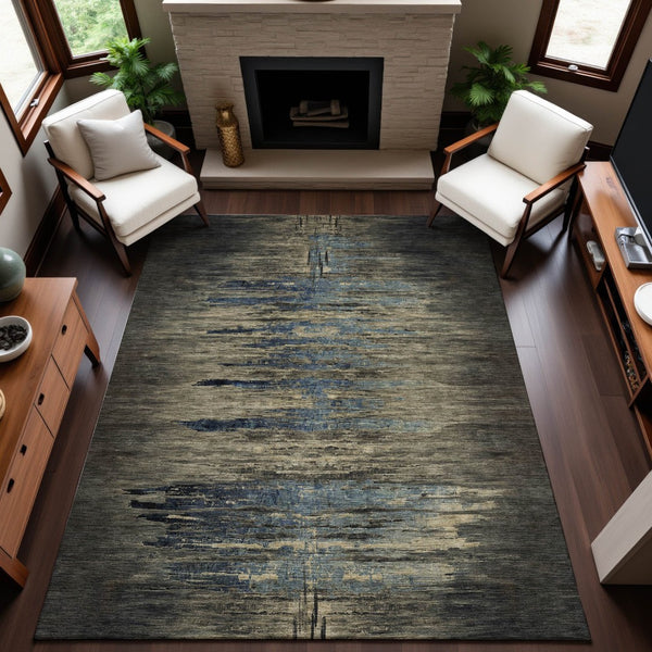 HomeRoots 5' X 8' Coffee and Navy Abstract Washable Area Rug – UV Protected, Durable, Stylish for Any Room! 692813