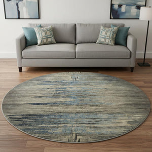 HomeRoots 8' X 8' Washable Round Rug in Coffee & Navy Blue - Durable, Stylish, UV-Protected for Everyday Living 692814