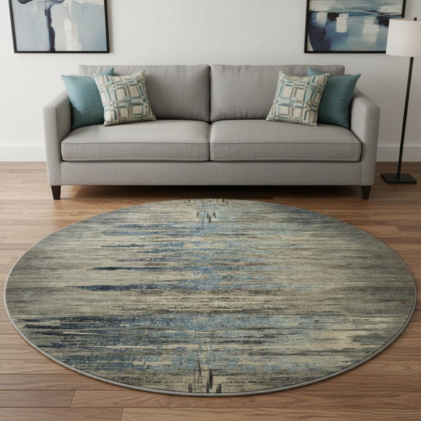 HomeRoots 8' X 8' Washable Round Rug in Coffee & Navy Blue - Durable, Stylish, UV-Protected for Everyday Living 692814