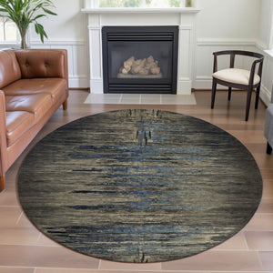 HomeRoots 8' X 8' Washable Round Rug in Coffee & Navy Blue - Durable, Stylish, UV-Protected for Everyday Living 692814