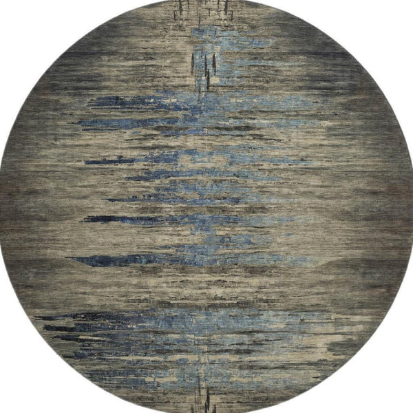 HomeRoots 8' X 8' Washable Round Rug in Coffee & Navy Blue - Durable, Stylish, UV-Protected for Everyday Living 692814