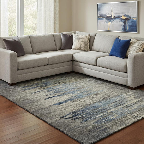 HomeRoots 8' Durable Coffee and Navy Abstract Washable Area Rug with UV Protection for Modern Spaces 692815