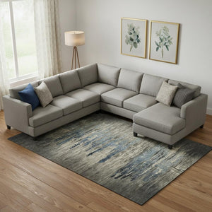 HomeRoots 9' X 12' Coffee & Navy Abstract Area Rug - Washable, Stain-Resistant, UV Protected for Busy Homes 692816