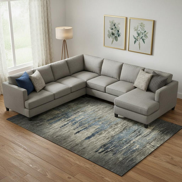 HomeRoots 9' X 12' Coffee & Navy Abstract Area Rug - Washable, Stain-Resistant, UV Protected for Busy Homes 692816