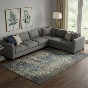 HomeRoots 10' X 14' Stylish Coffee and Navy Blue Abstract Washable Area Rug with UV Protection for Modern Homes 692817