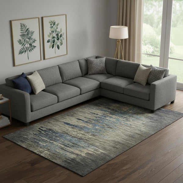 HomeRoots 10' X 14' Stylish Coffee and Navy Blue Abstract Washable Area Rug with UV Protection for Modern Homes 692817