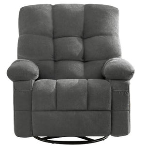 HomeRoots 39" Gray Tufted Chenille Heated Massage Recliner with USB, Rocker, Swivel, and Storage Solutions 692818