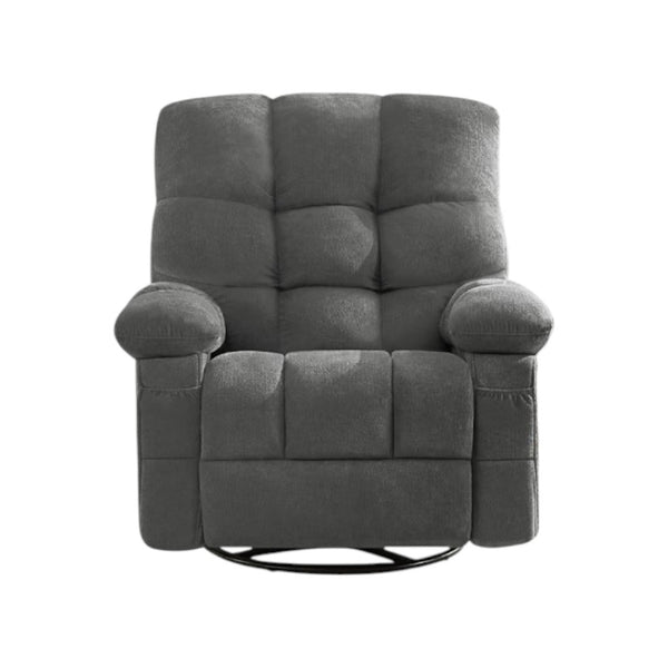 HomeRoots 39" Gray Tufted Chenille Heated Massage Recliner with USB, Rocker, Swivel, and Storage Solutions 692818