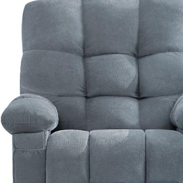 HomeRoots 39" Blue Tufted Chenille Heated Massage Recliner - Swivel Rocker with USB for Ultimate Comfort & Style 692819