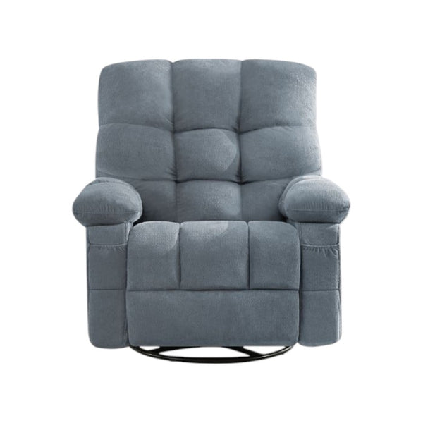HomeRoots 39" Blue Tufted Chenille Heated Massage Recliner - Swivel Rocker with USB for Ultimate Comfort & Style 692819