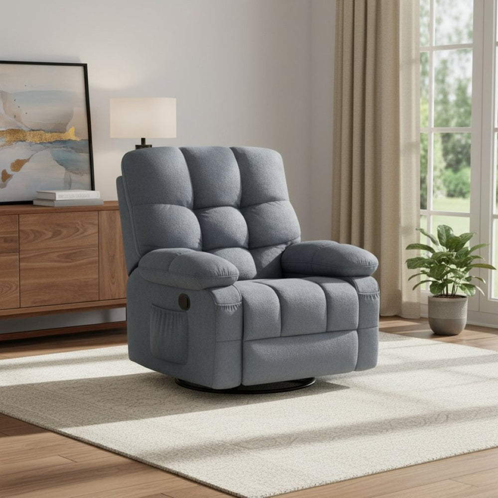 HomeRoots 39" Blue Tufted Chenille Heated Massage Recliner - Swivel Rocker with USB for Ultimate Comfort & Style 692819