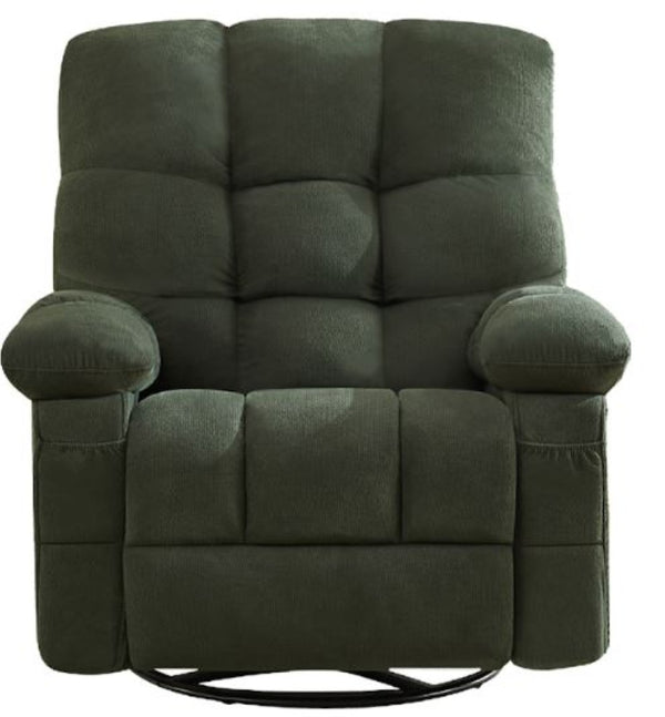 HomeRoots 39" Dark Green Tufted Chenille Recliner with Heat, Massage, USB - Perfect for Relaxation & Support 692820