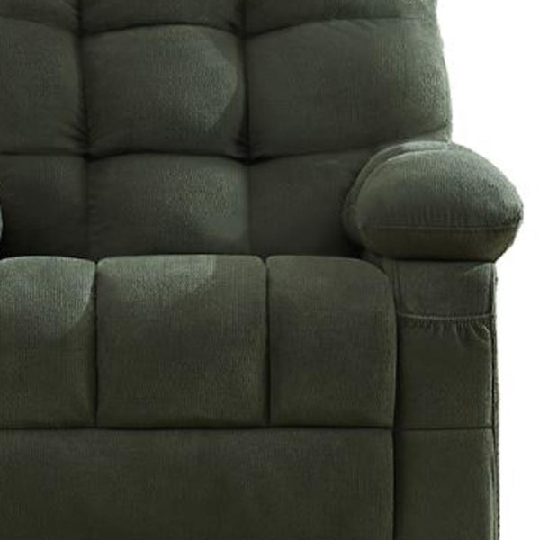 HomeRoots 39" Dark Green Tufted Chenille Recliner with Heat, Massage, USB - Perfect for Relaxation & Support 692820