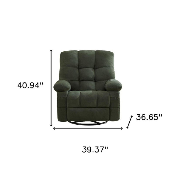 HomeRoots 39" Dark Green Tufted Chenille Recliner with Heat, Massage, USB - Perfect for Relaxation & Support 692820