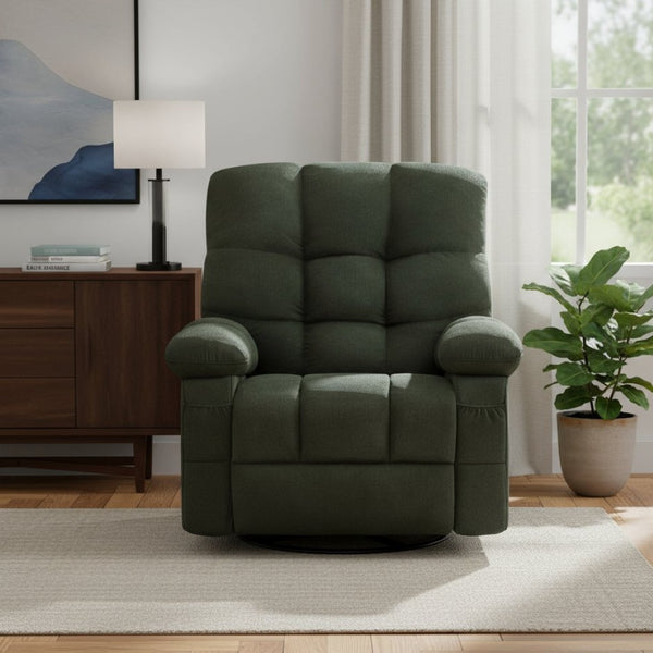 HomeRoots 39" Dark Green Tufted Chenille Recliner with Heat, Massage, USB - Perfect for Relaxation & Support 692820