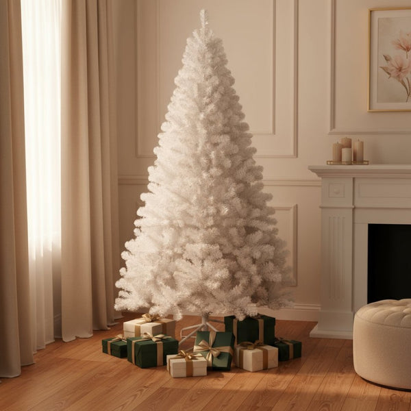 HomeRoots 9' White Full Spruce Christmas Tree - Elegant Holiday Centerpiece with Realistic Branches & Easy Setup 108 692827