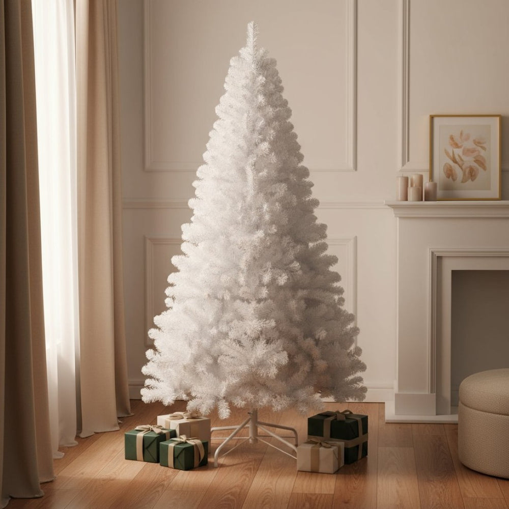 HomeRoots 9' White Full Spruce Christmas Tree - Elegant Holiday Centerpiece with Realistic Branches & Easy Setup 108 692827