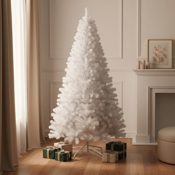 HomeRoots 9' White Full Spruce Christmas Tree - Elegant Holiday Centerpiece with Realistic Branches & Easy Setup 108 692827