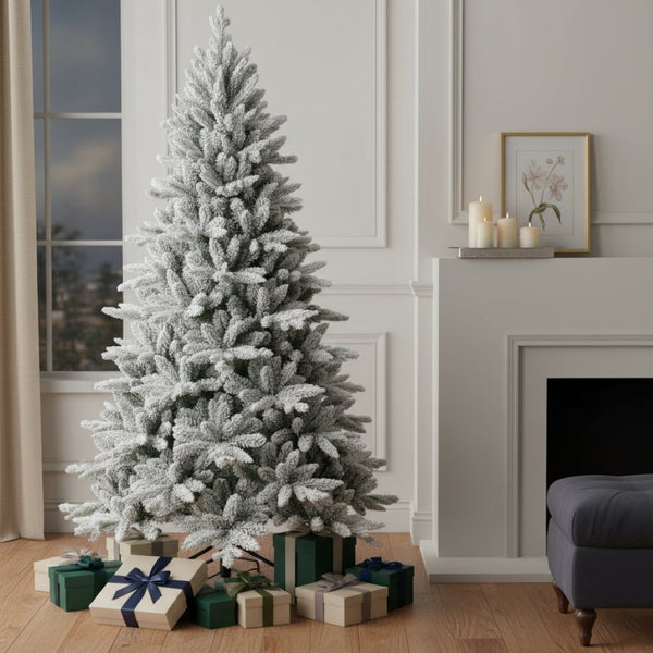 HomeRoots 6' Full Flocked Spruce Christmas Tree - Create a Stunning Winter Wonderland in Your Home Decor! 72 692829