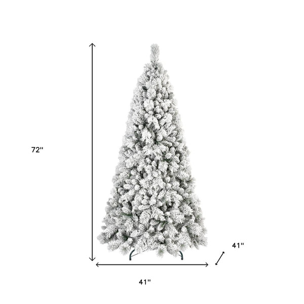 HomeRoots 6' Slender Flocked Pine Christmas Tree - Elegant Snow-Dusted Design for Space-Saving Holiday Decor 72 692833