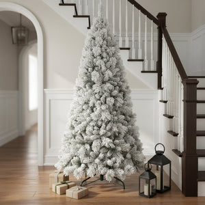 HomeRoots 6' Slender Flocked Pine Christmas Tree - Elegant Snow-Dusted Design for Space-Saving Holiday Decor 90 692835