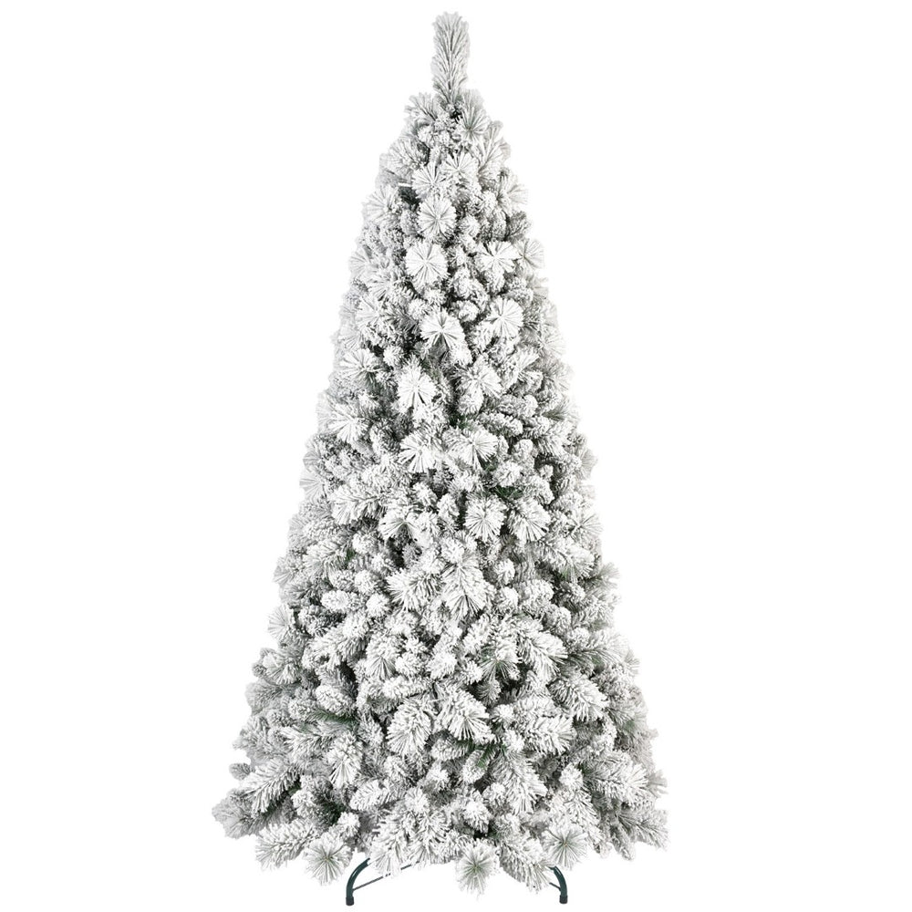 HomeRoots 6' Slender Flocked Pine Christmas Tree - Elegant Snow-Dusted Design for Space-Saving Holiday Decor 90 692835