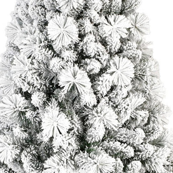 HomeRoots 6' Slender Flocked Pine Christmas Tree - Elegant Snow-Dusted Design for Space-Saving Holiday Decor 90 692835