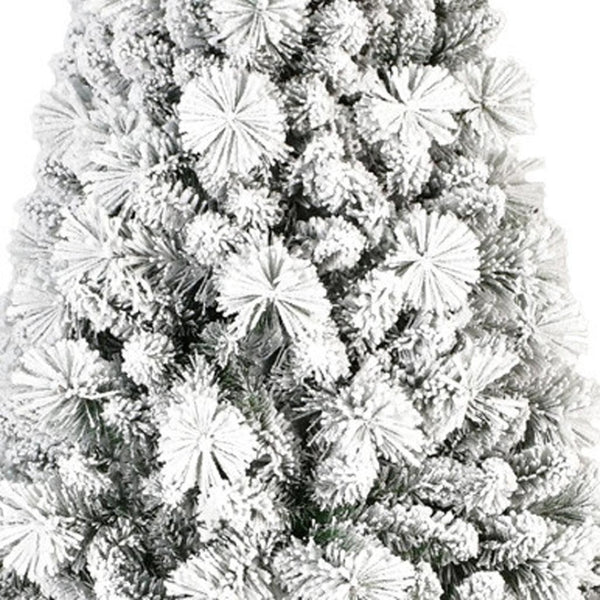 HomeRoots 6' Slender Flocked Pine Christmas Tree - Elegant Snow-Dusted Design for Space-Saving Holiday Decor 90 692835
