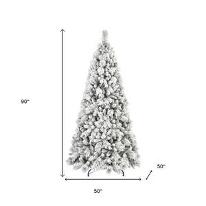HomeRoots 6' Slender Flocked Pine Christmas Tree - Elegant Snow-Dusted Design for Space-Saving Holiday Decor 90 692835