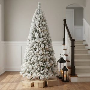HomeRoots 6' Slender Flocked Pine Christmas Tree - Elegant Snow-Dusted Design for Space-Saving Holiday Decor 96 692836