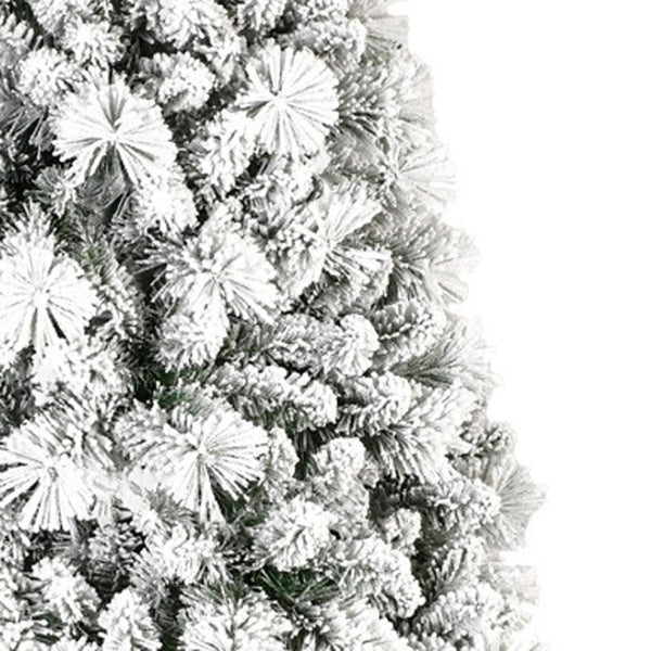 HomeRoots 6' Slender Flocked Pine Christmas Tree - Elegant Snow-Dusted Design for Space-Saving Holiday Decor 96 692836