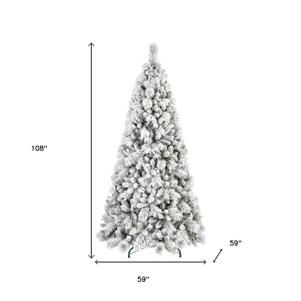 HomeRoots 9' Elegant Slender Flocked Pine Christmas Tree – Chic, Space-Saving Design for Your Holiday Decor 108 692837