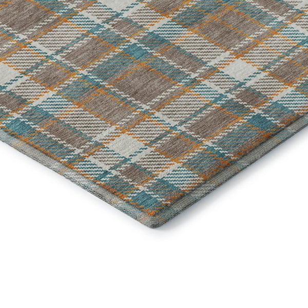HomeRoots 5' X 8' Taupe Ivory Teal Plaid Area Rug - Washable, UV Protected, Non-Slip, Perfect for Busy Homes! 692840