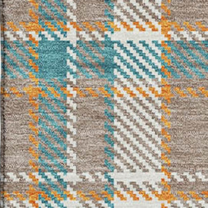 HomeRoots 5' X 8' Taupe Ivory Teal Plaid Area Rug - Washable, UV Protected, Non-Slip, Perfect for Busy Homes! 692840